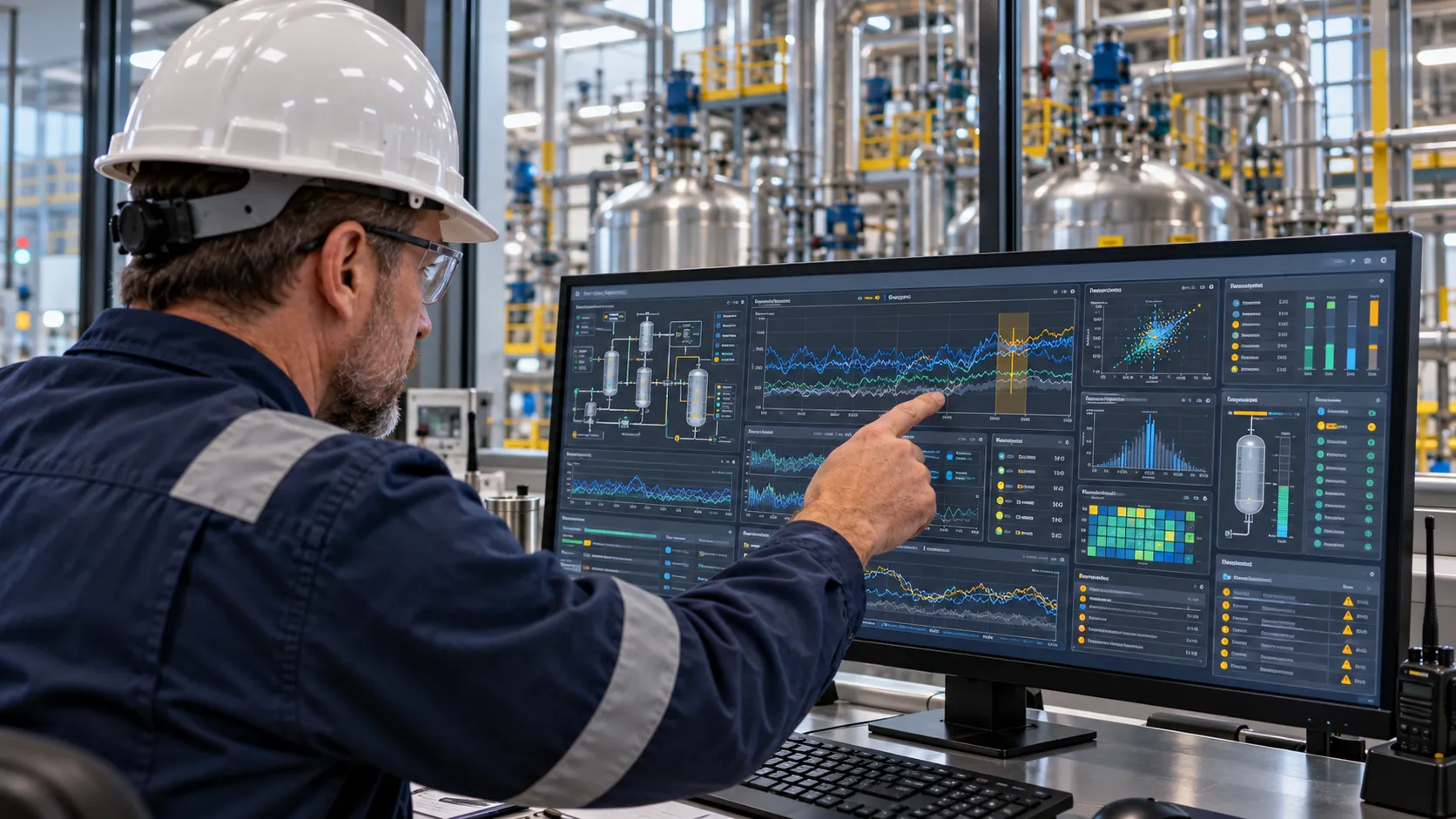 Industrial process monitoring software showing process behavior across changing operating conditions